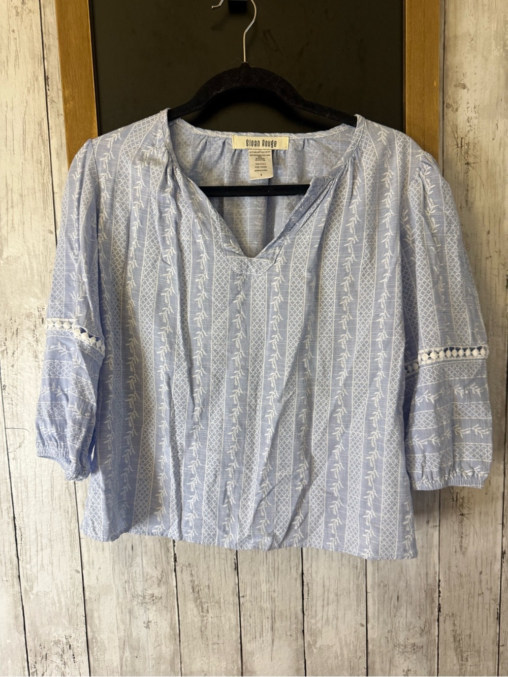 Sloan Rouge Baby Blue Lace Size S boho Women's 3/4 Sleeve